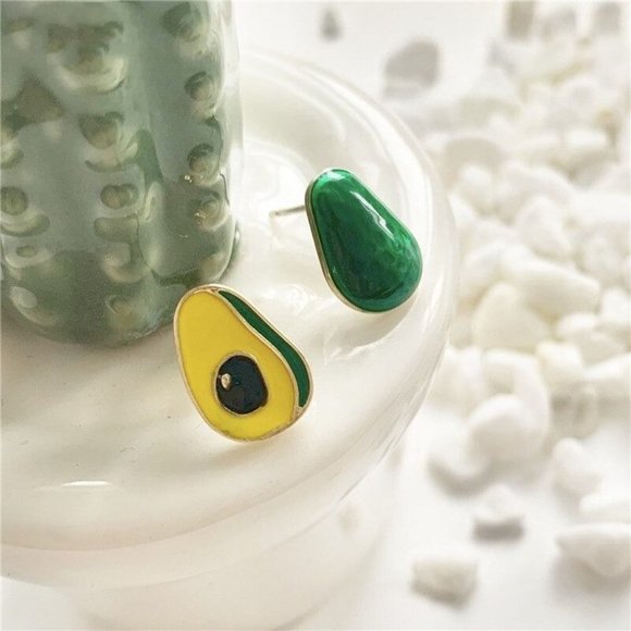 Green Avocado Fruit Vegetable Stud Earrings Mismatch Mini Novelty Fashion Gift - Picture 5 of 8